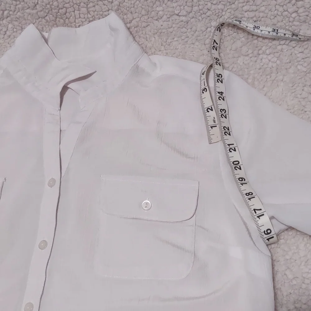 Notations White Collared Long Sleeve Tops Size L Roll Tab 100% Polyester - Picture 10 of 15